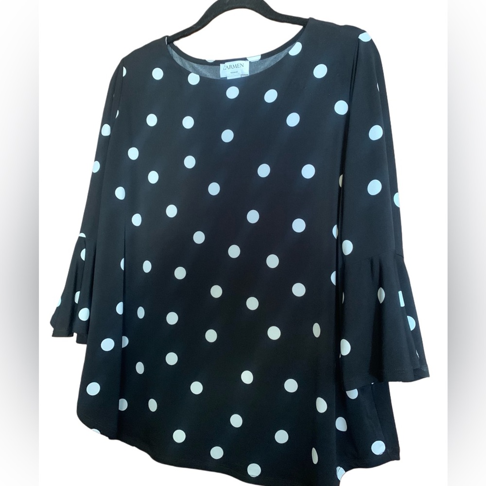 ⚡️Flash Sale⚡️CARMEN Carmen Marc Valvo Womens Plus Size 1X Black White Top - Picture 2 of 6